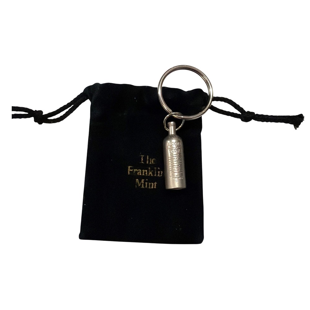 Absolut‎ Vodka Keychain Silver Metal Bottle CharmFranklin Mint  Vintage Barware